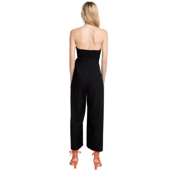ASTR the Label Revolve Black Strapless Wide Leg Jumpsuit with Bow Accent M - Picture 2 of 6